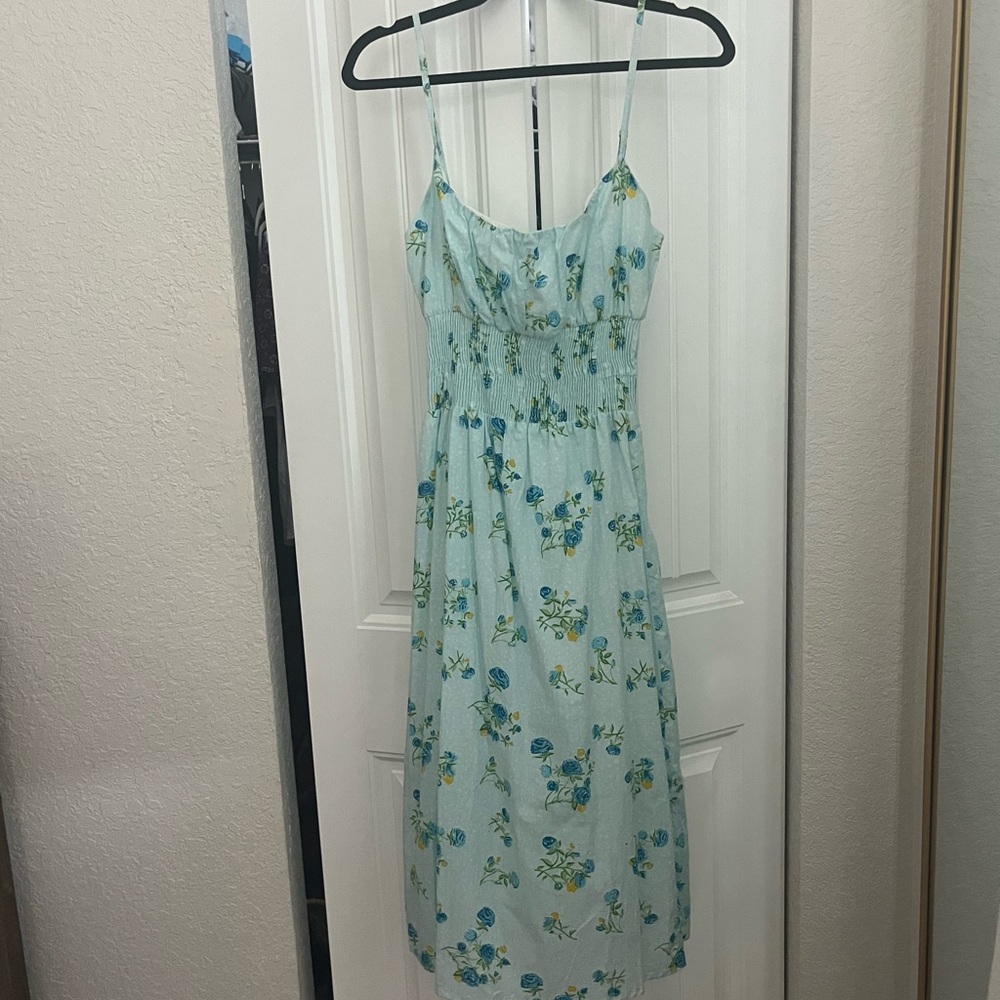 Blue floral Sleeveless Spaghetti Strap Sundress